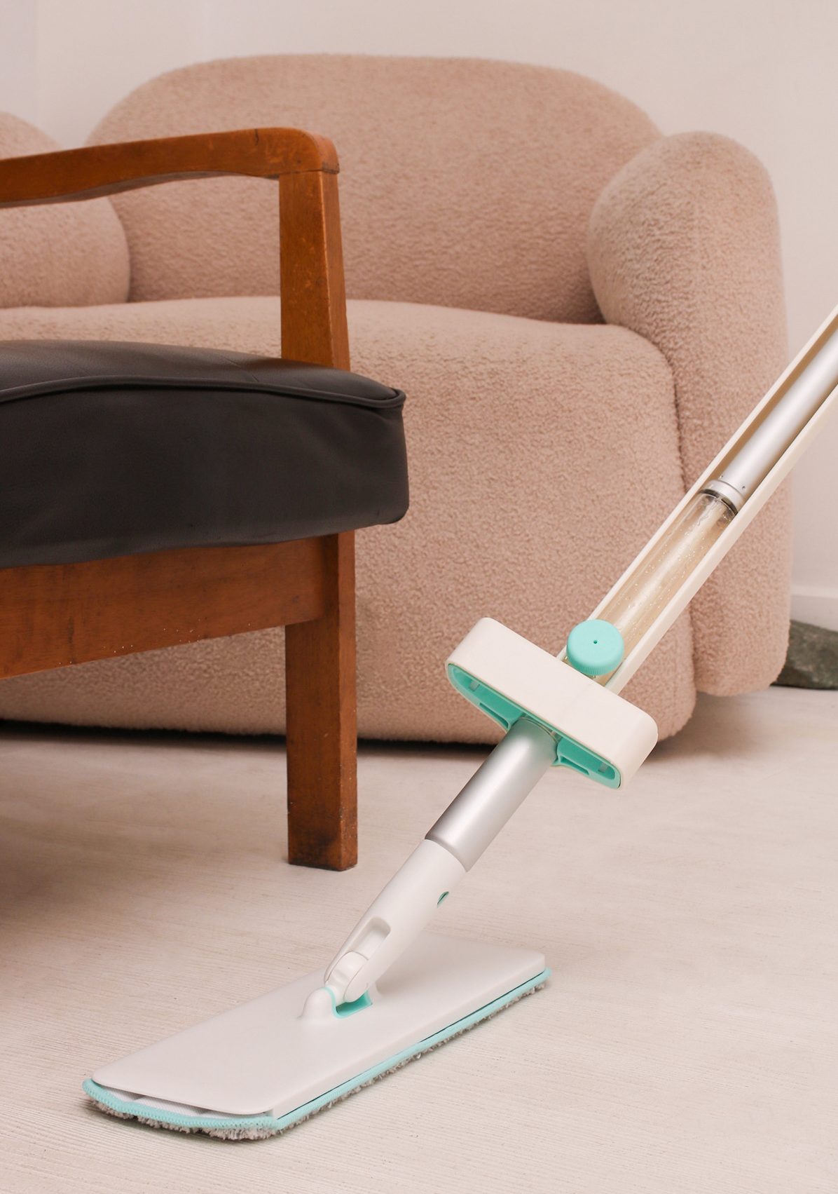 MyJae Spray Magic Fiber Mop | Self Wringing Flat Mop | Hand Free Washing Mop for Hardwood, Laminate, Tile Floor Cleaning | 2 PCS Microfiber Pads