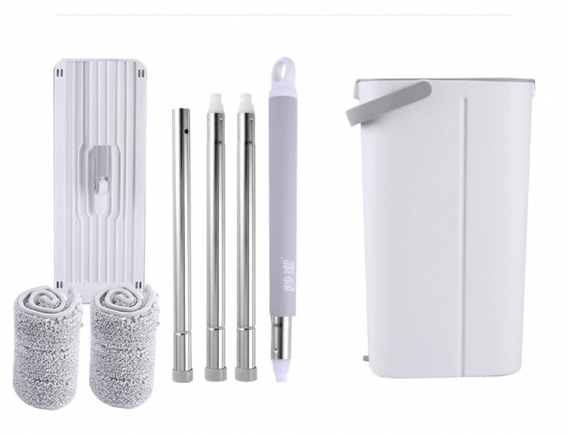 MyJae Mop and Bucket with Wringer Set | Hands Free Flat Floor Mop and Bucket with 2 Washable Microfiber Mops | Wet and Dry Use