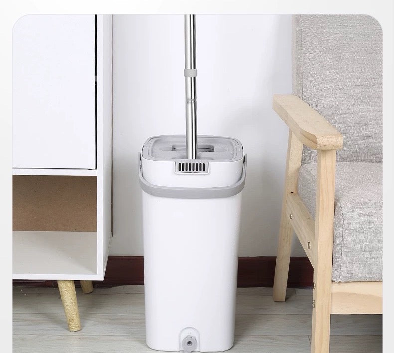 MyJae Mop and Bucket with Wringer Set | Hands Free Flat Floor Mop and Bucket with 2 Washable Microfiber Mops | Wet and Dry Use